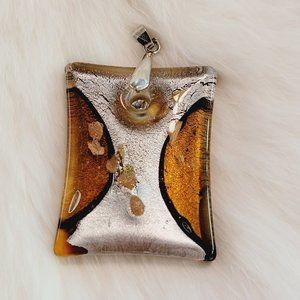 ABstract Large Metallic Glass‎ Pendant Silver Gold Black 9527